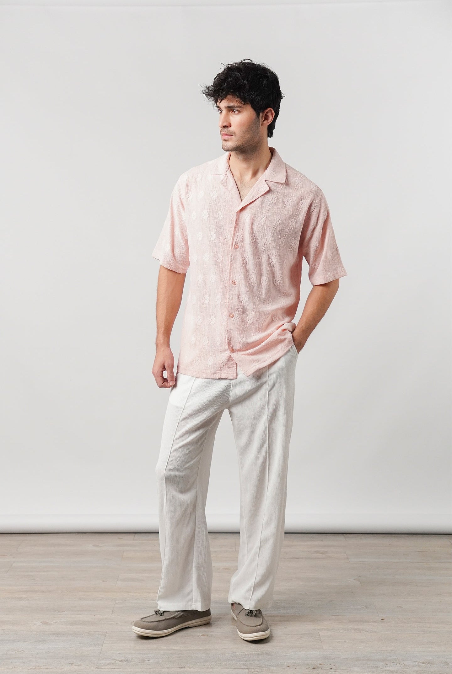 Knitted Cuban Shirt - Powder Pink - Mendeez