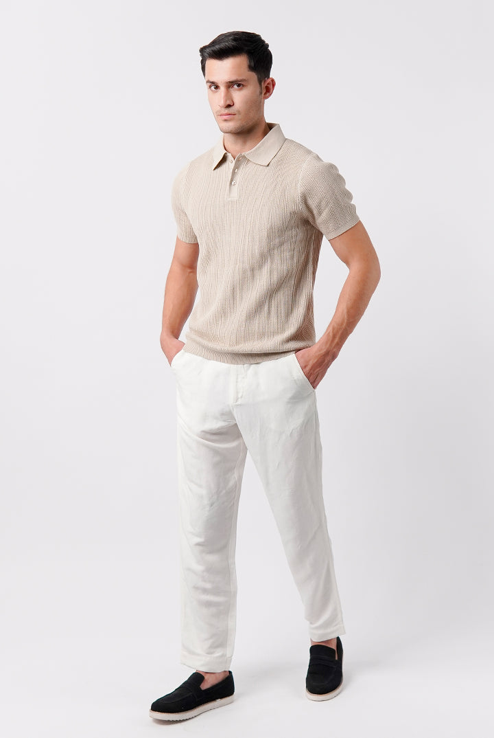 Knit Polo Shirt - Cream - Mendeez