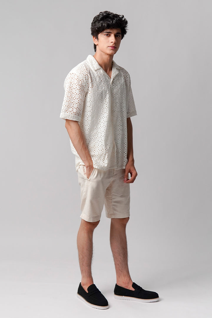 Embroidered Cuban Shirt - White - Mendeez