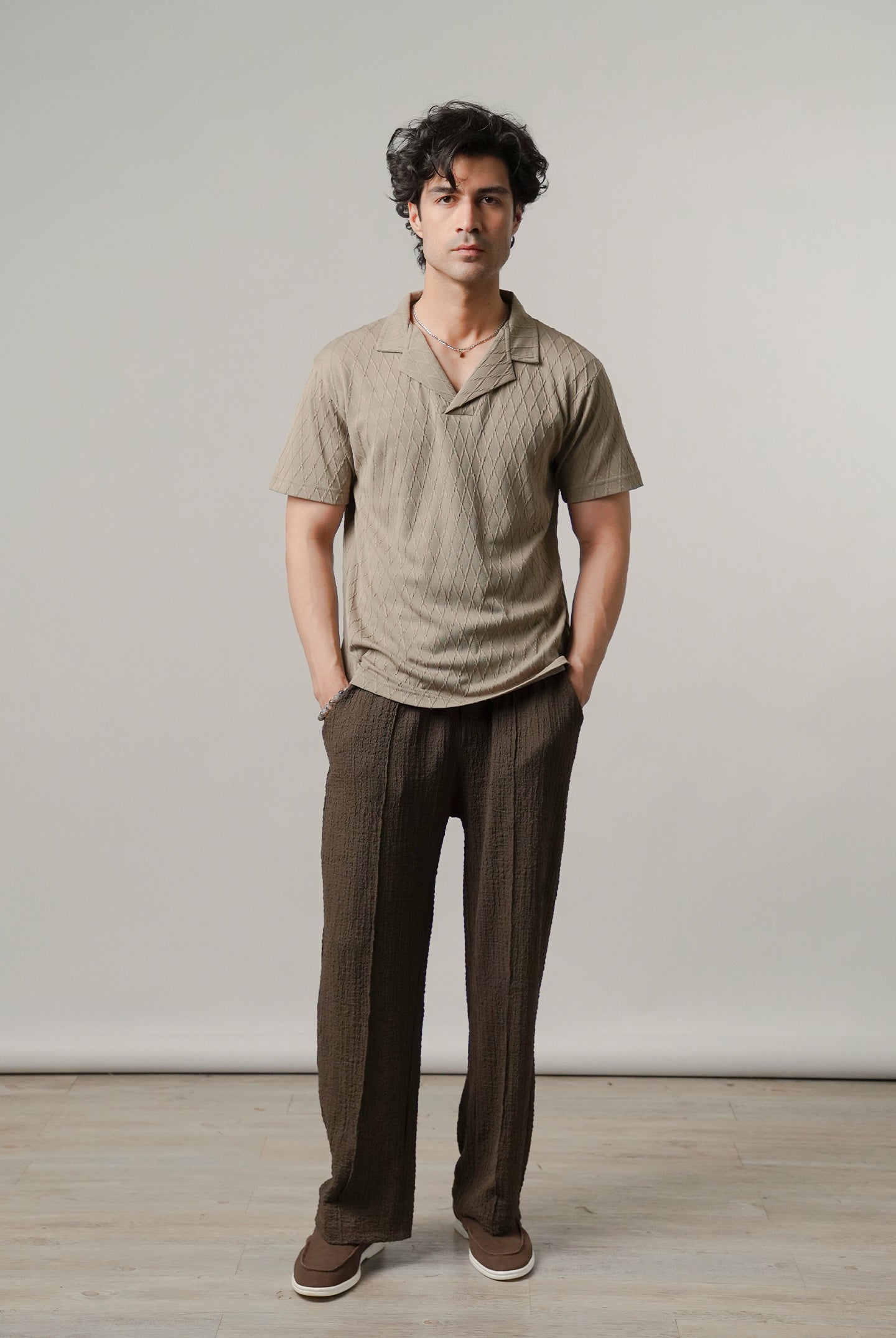 Cuban Collar Polo - Beige - Mendeez