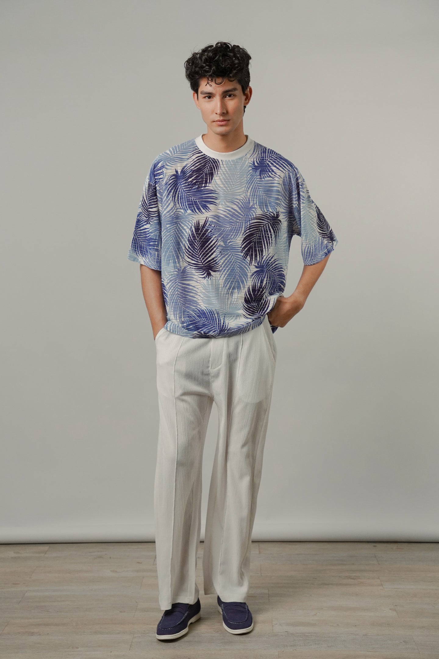 Oversized Printed Tee - Blue - Mendeez