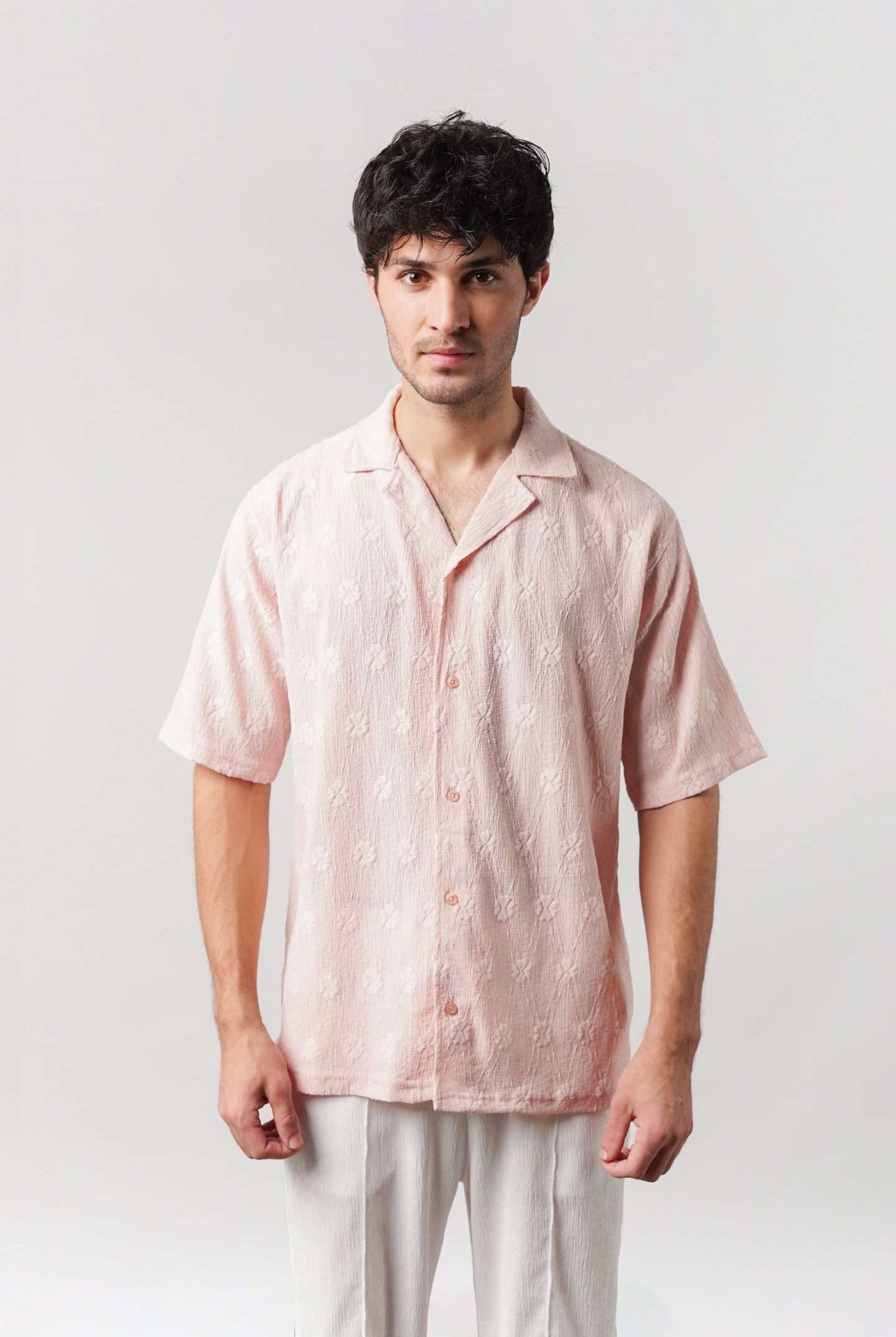 Knitted Cuban Shirt - Powder Pink - Mendeez