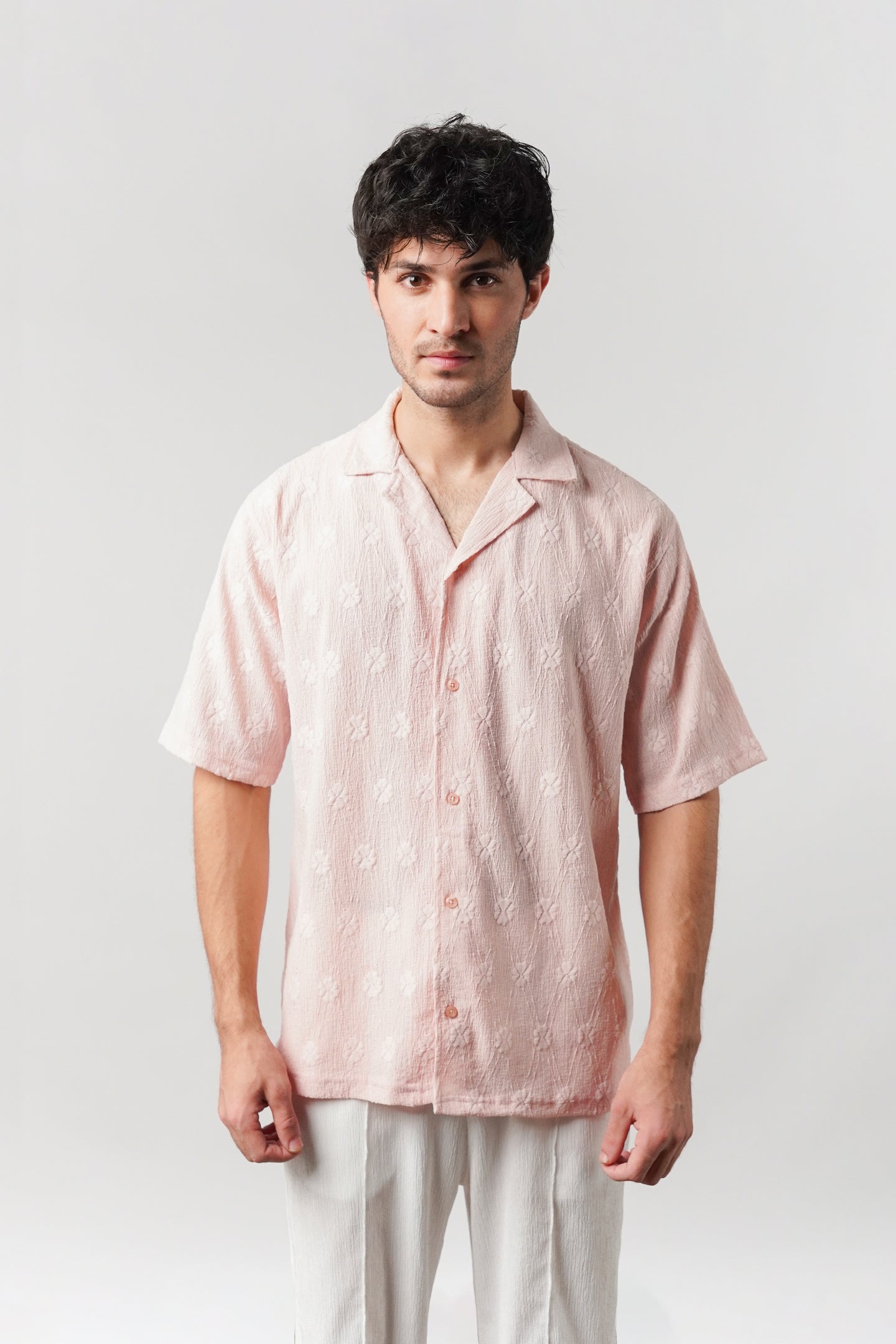 Knitted Cuban Shirt - Powder Pink - Mendeez
