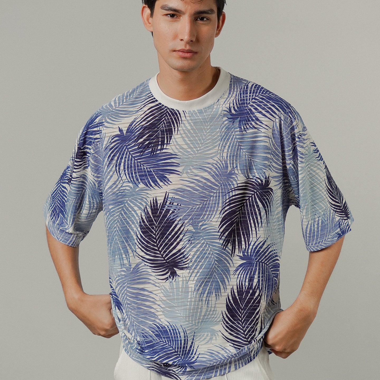 Oversized Printed Tee - Blue - Mendeez