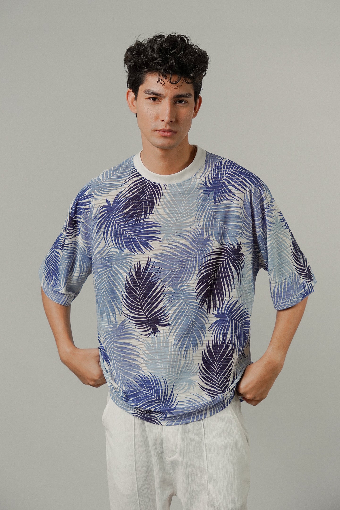 Oversized Printed Tee - Blue - Mendeez