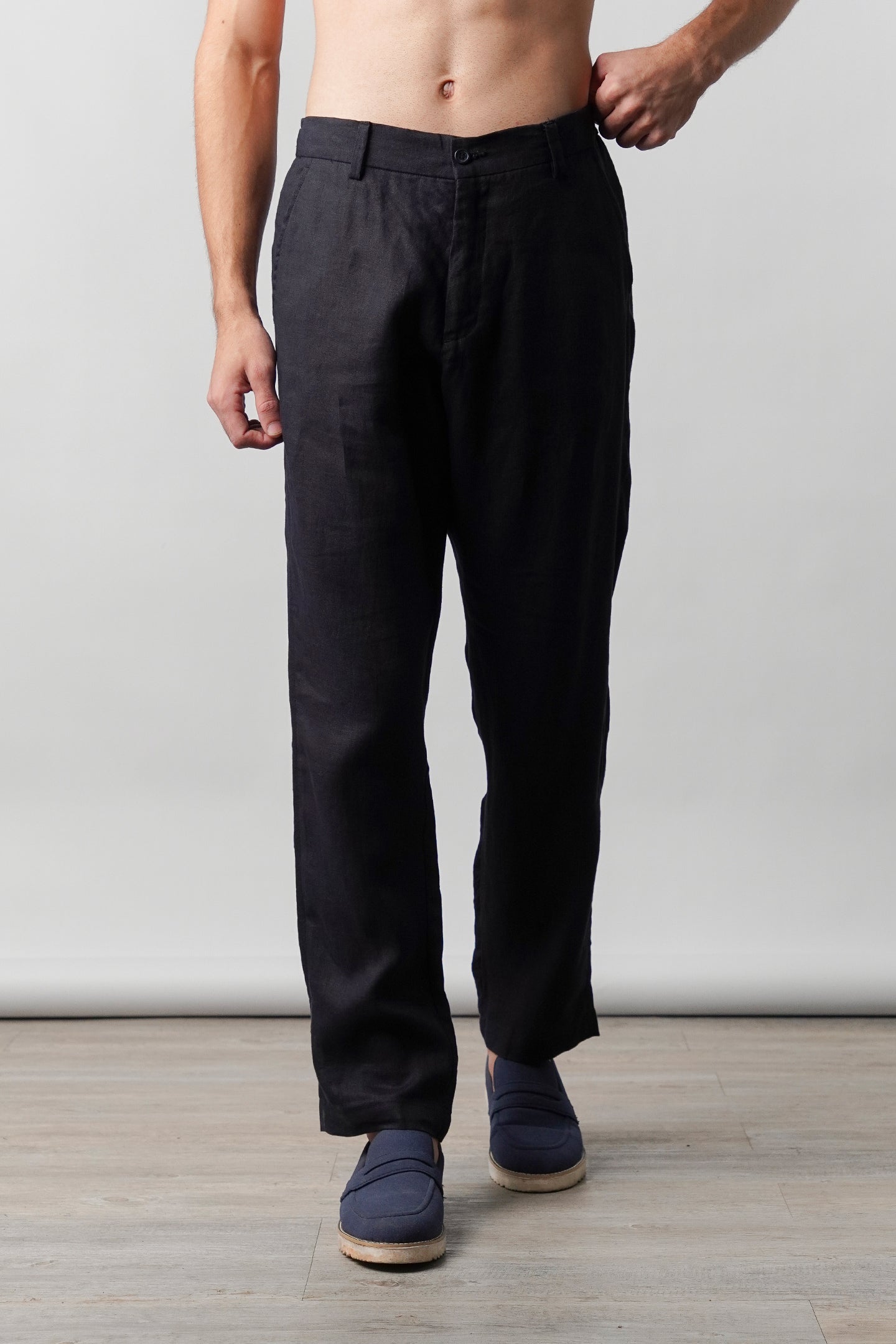 Straight Fit Linen Pants - Navy Blue - Mendeez