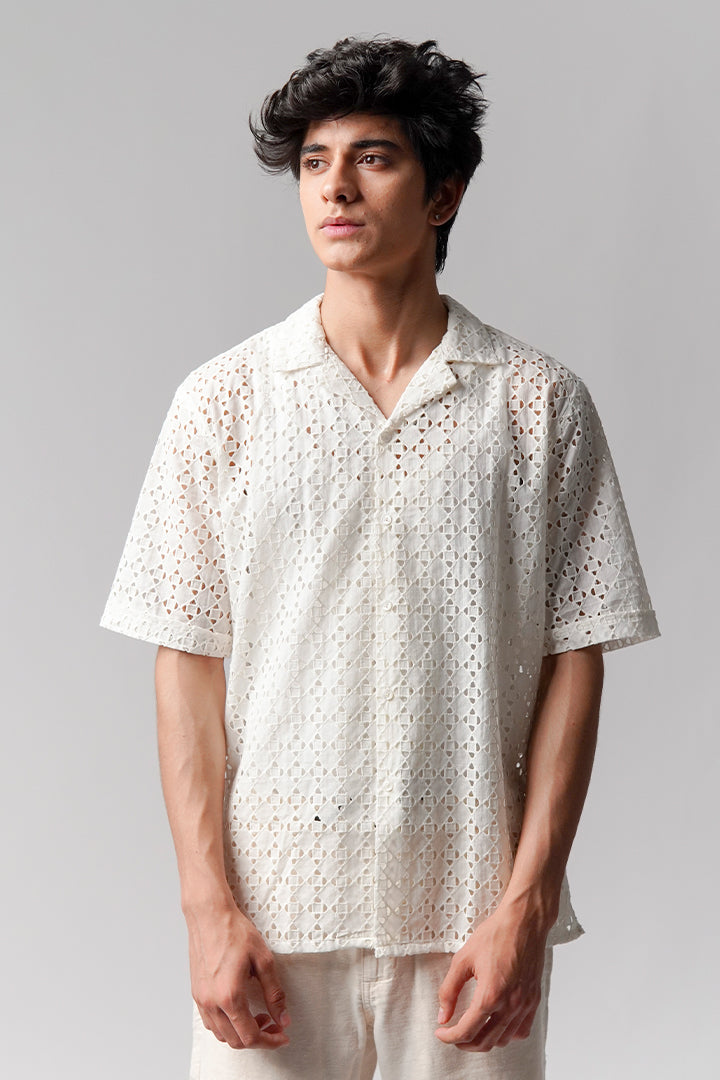 Embroidered Cuban Shirt - White - Mendeez
