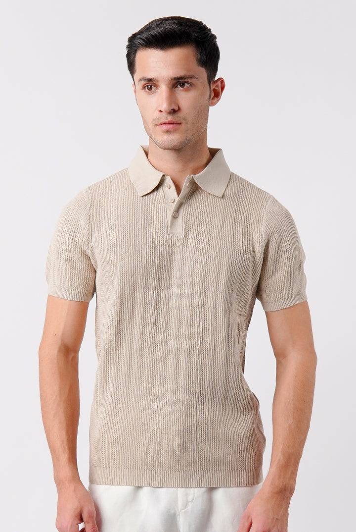 Knit Polo Shirt - Cream - Mendeez