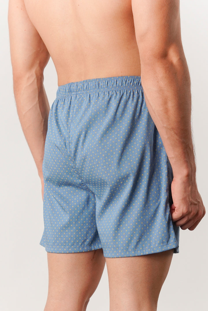 Printed Woven Boxer Shorts - Blue - Mendeez