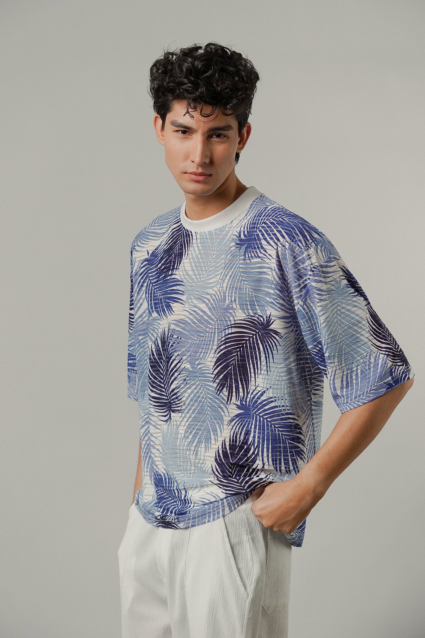 Oversized Printed Tee - Blue - Mendeez