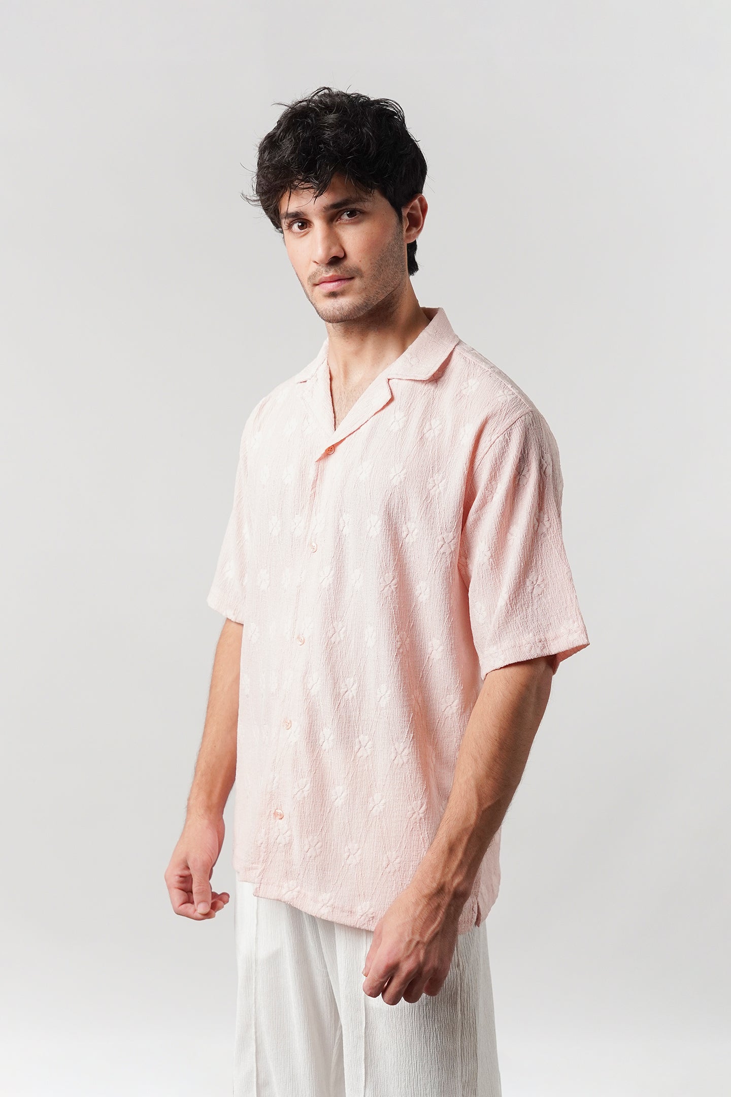 Knitted Cuban Shirt - Powder Pink - Mendeez