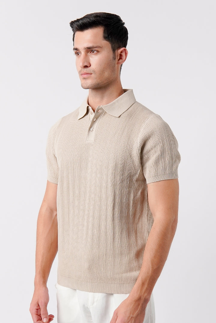 Knit Polo Shirt - Cream - Mendeez