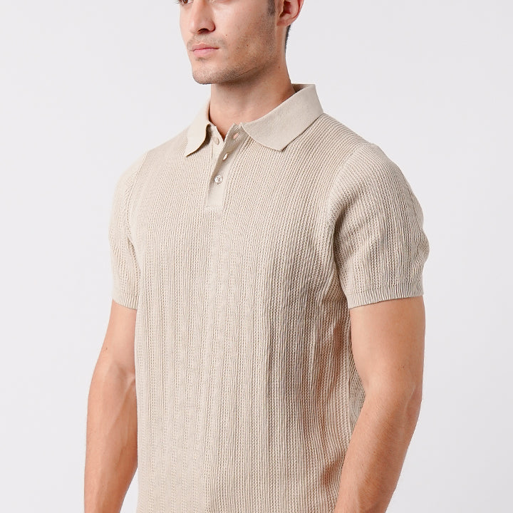 Knit Polo Shirt - Cream - Mendeez