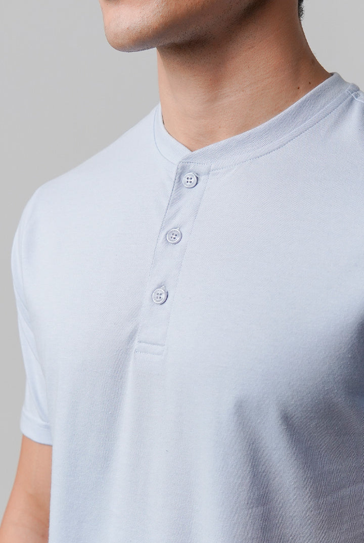 Regular Fit Henley T-Shirt - Sky Blue - Mendeez