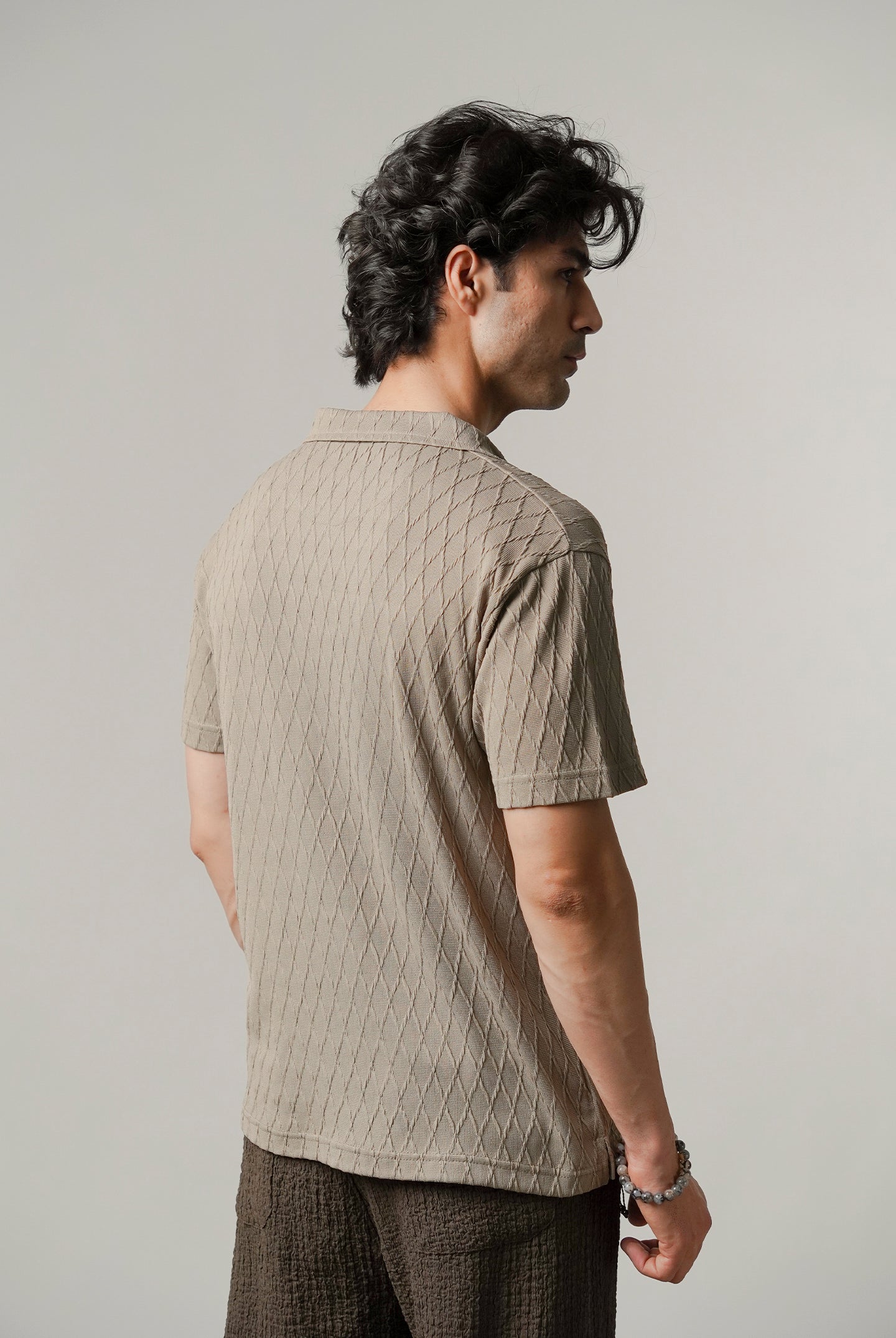 Cuban Collar Polo - Beige - Mendeez