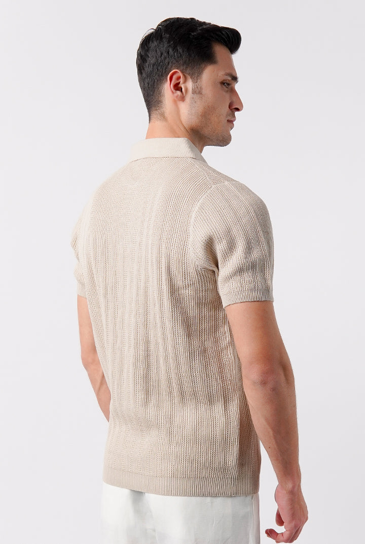 Knit Polo Shirt - Cream - Mendeez