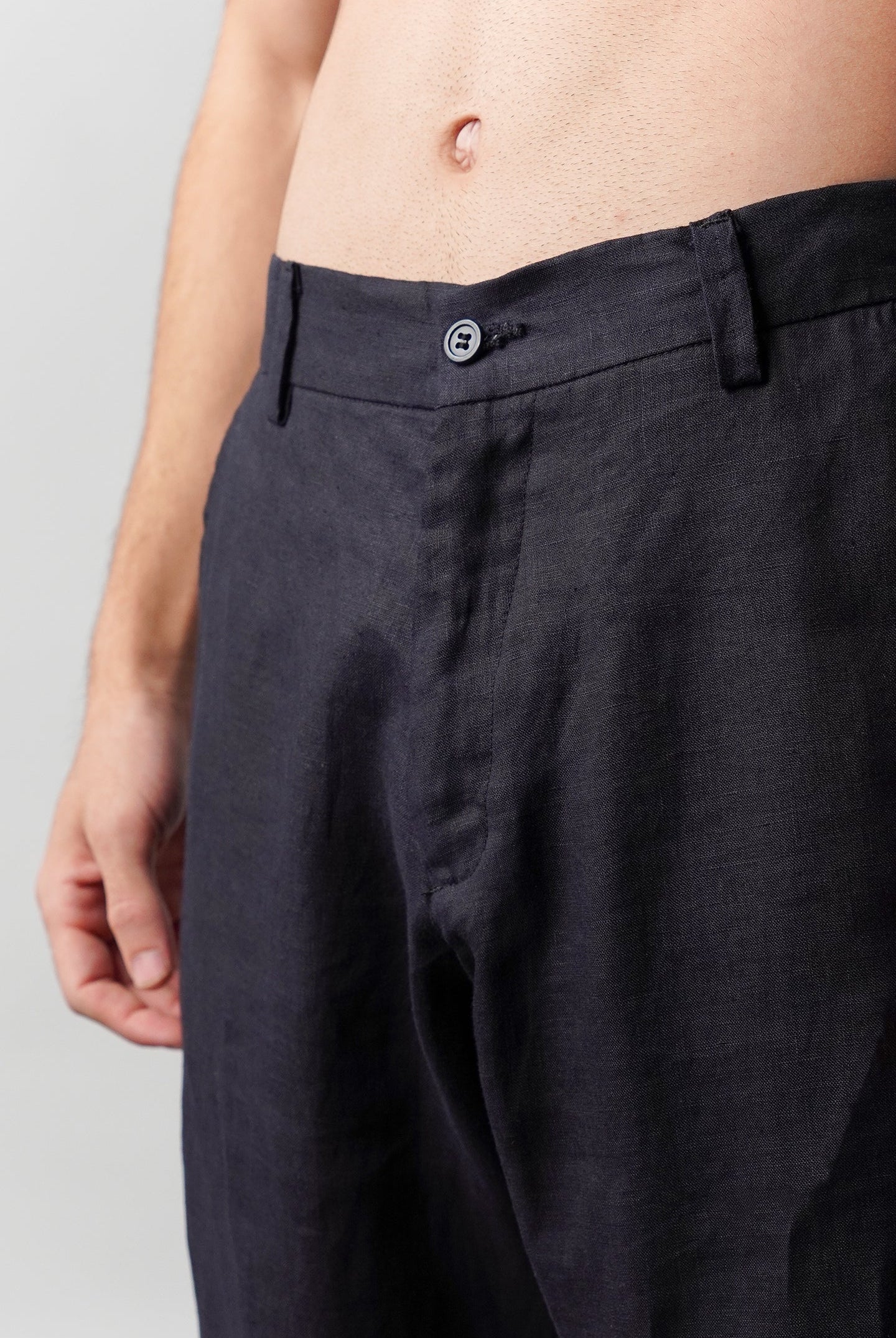 Straight Fit Linen Pants - Navy Blue - Mendeez