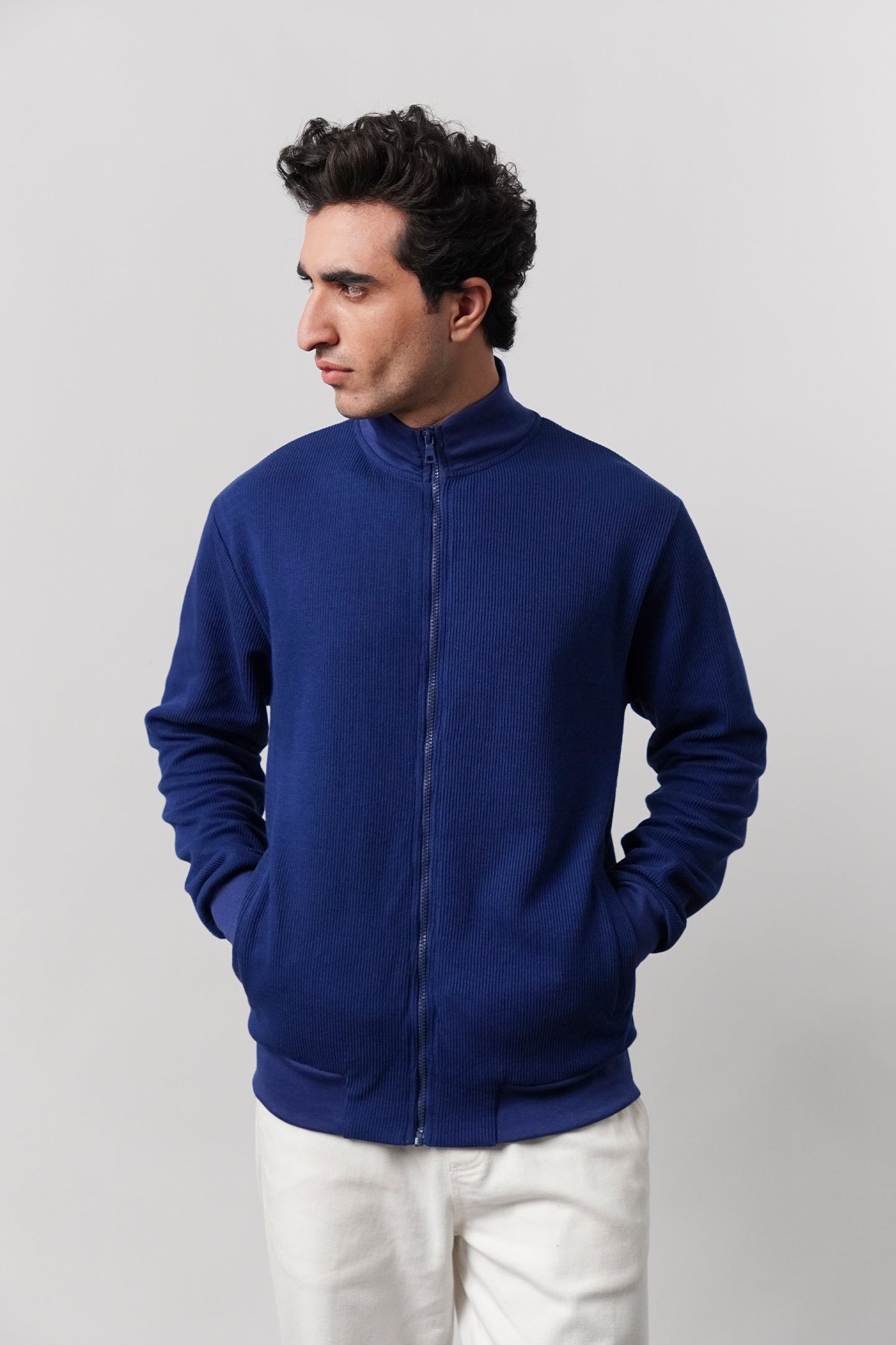 Stand-Up Collar Jacket - Royal Blue - Mendeez