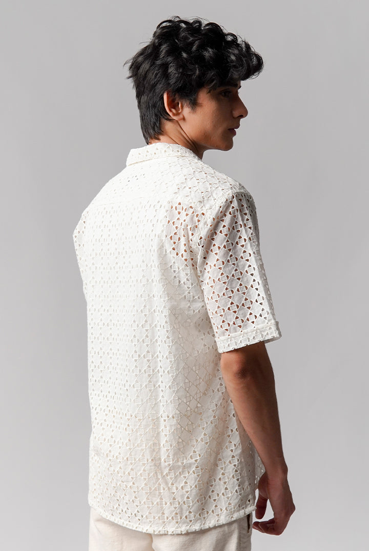 Embroidered Cuban Shirt - White - Mendeez