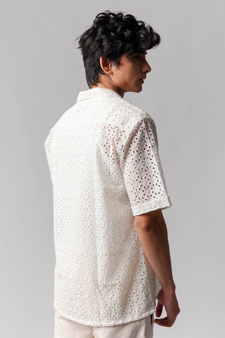 Embroidered Cuban Shirt - White - Mendeez