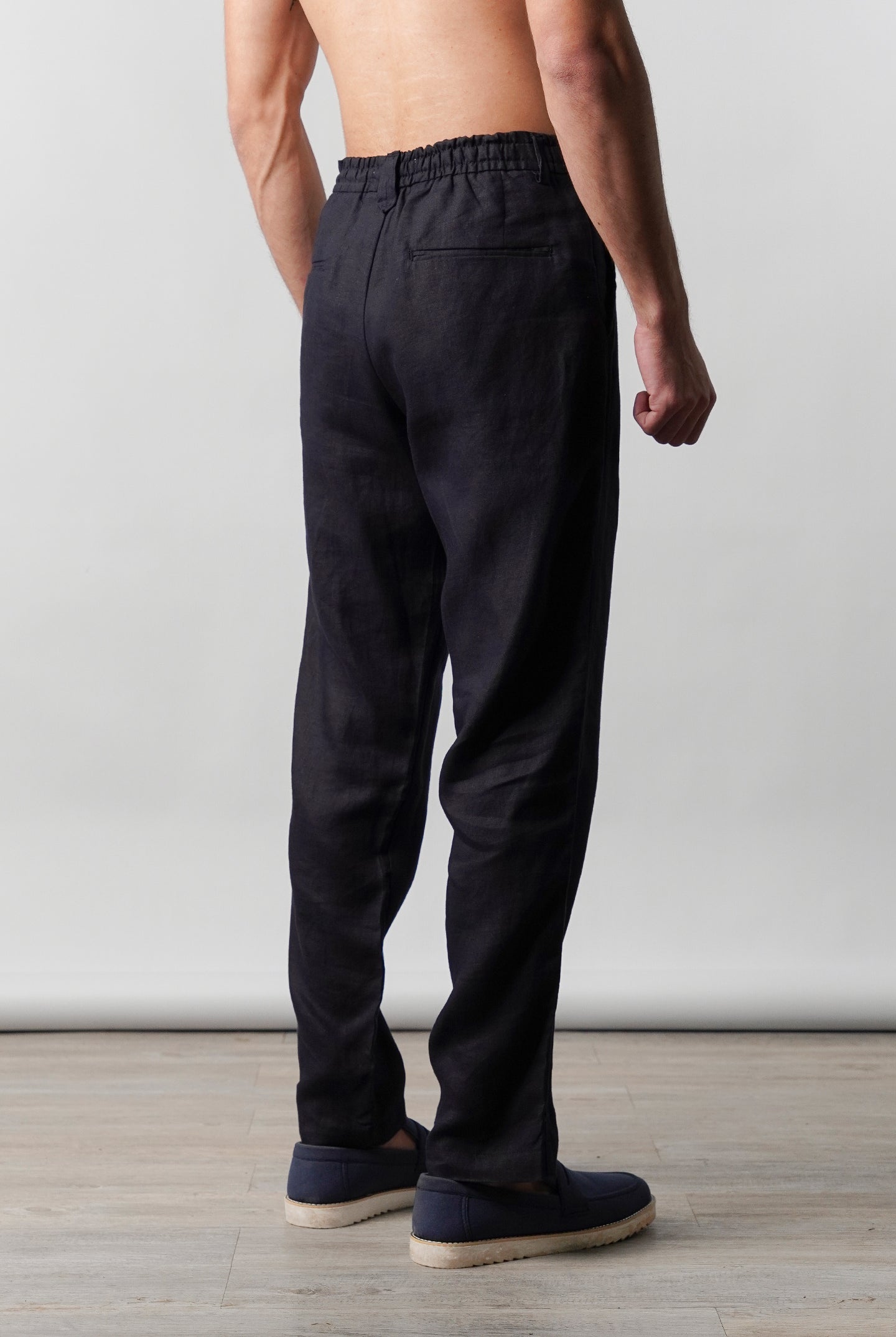 Straight Fit Linen Pants - Navy Blue - Mendeez