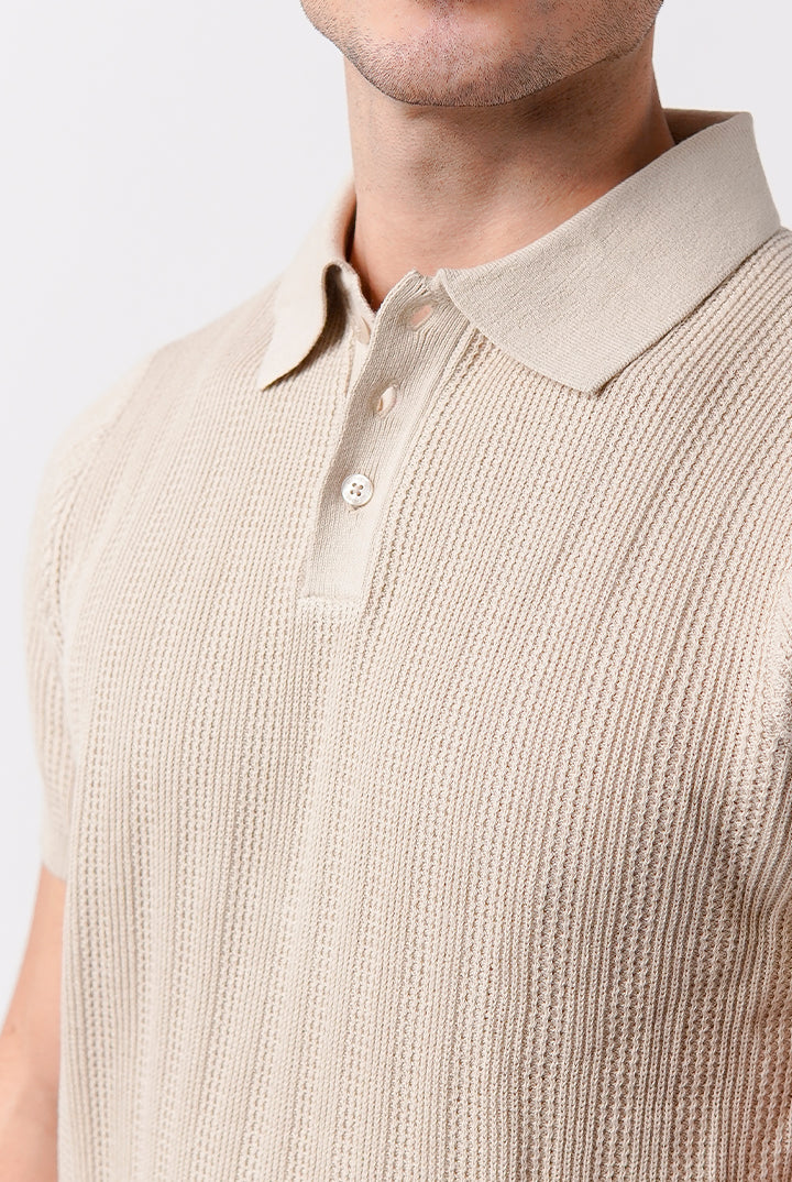 Knit Polo Shirt - Cream - Mendeez