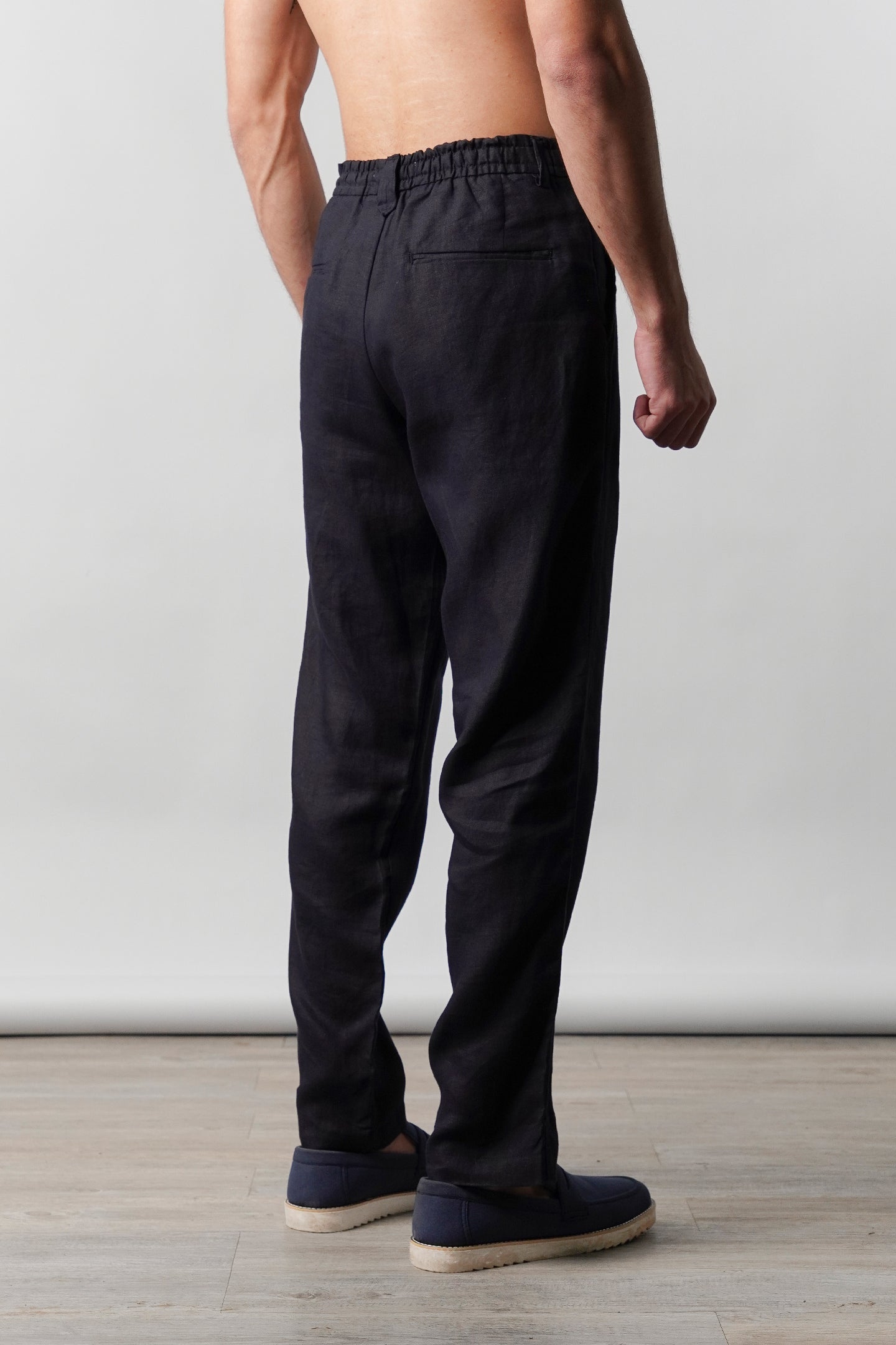 Straight Fit Linen Pants - Navy Blue - Mendeez