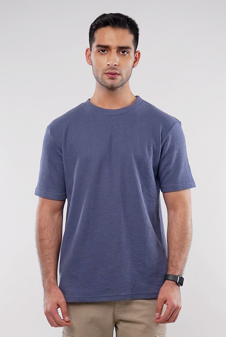 Textured Oversized T-Shirt - Ocean Blue - Mendeez