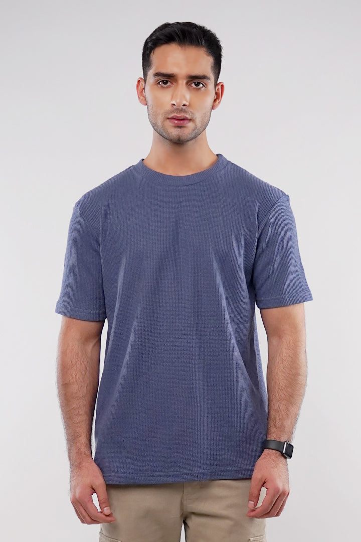 Textured Oversized T-Shirt - Ocean Blue - Mendeez