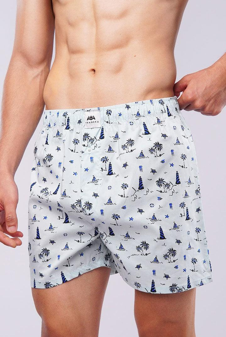 Printed Woven Boxer Shorts - Pastel Blue - Mendeez