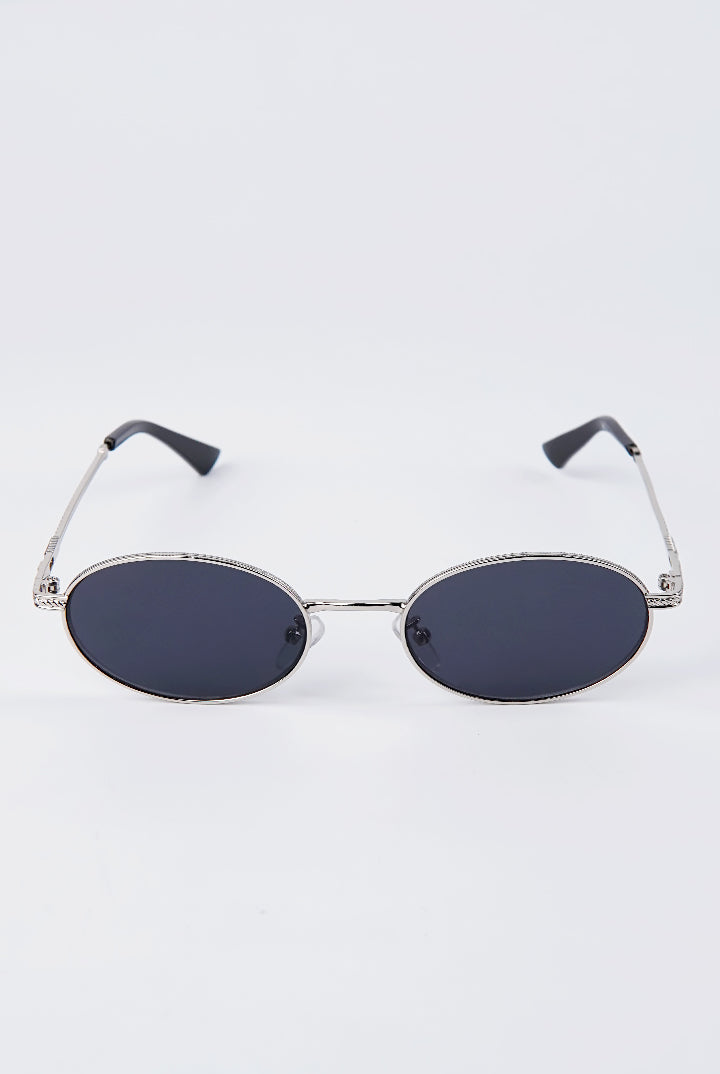Metal Oval Sunglasses - Black - Mendeez
