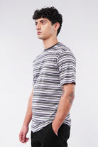 Striped Curved Hem T-Shirt - Heather Grey - Mendeez