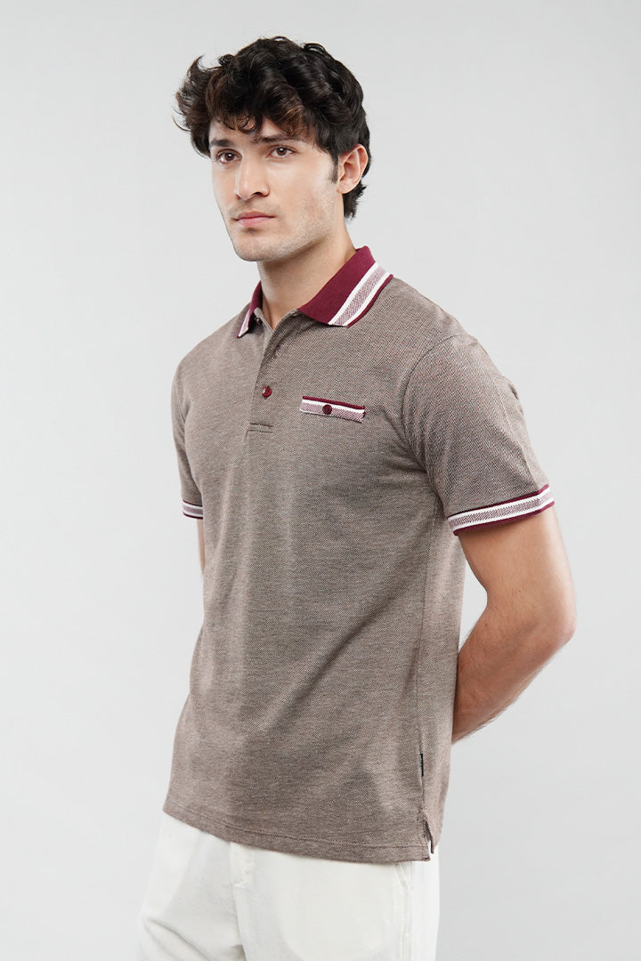 Herringbone Polo Shirt - Brown - Mendeez