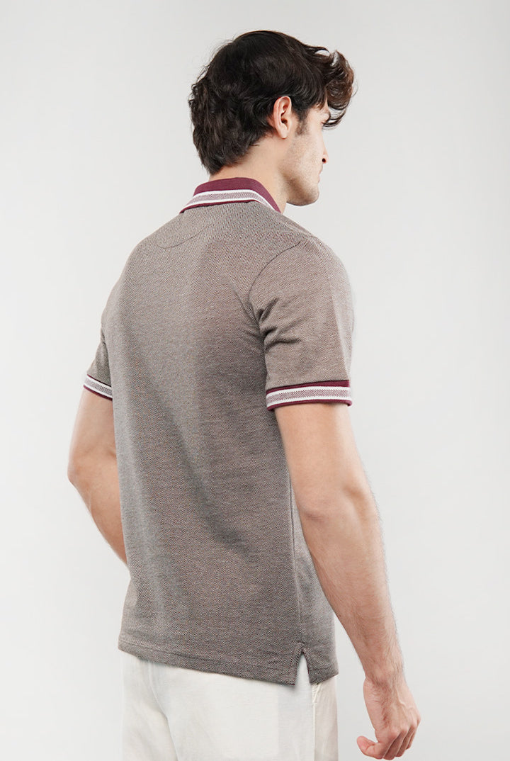 Herringbone Polo Shirt - Brown - Mendeez