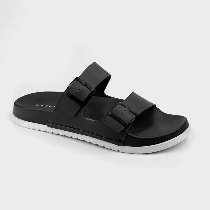 Faux Leather Slippers - Black - Mendeez