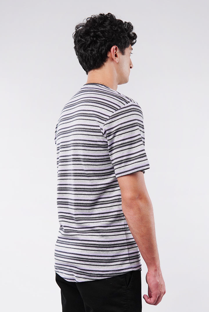 Striped Curved Hem T-Shirt - Heather Grey - Mendeez