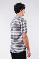 Striped Curved Hem T-Shirt - Heather Grey - Mendeez