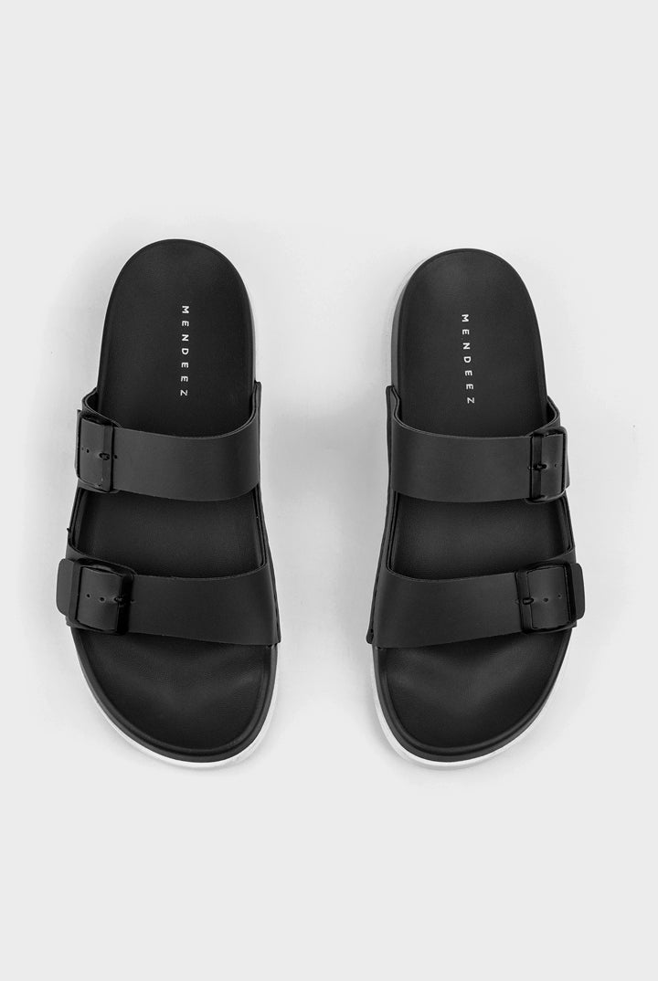 Faux Leather Slippers - Black - Mendeez