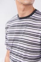Striped Curved Hem T-Shirt - Heather Grey - Mendeez