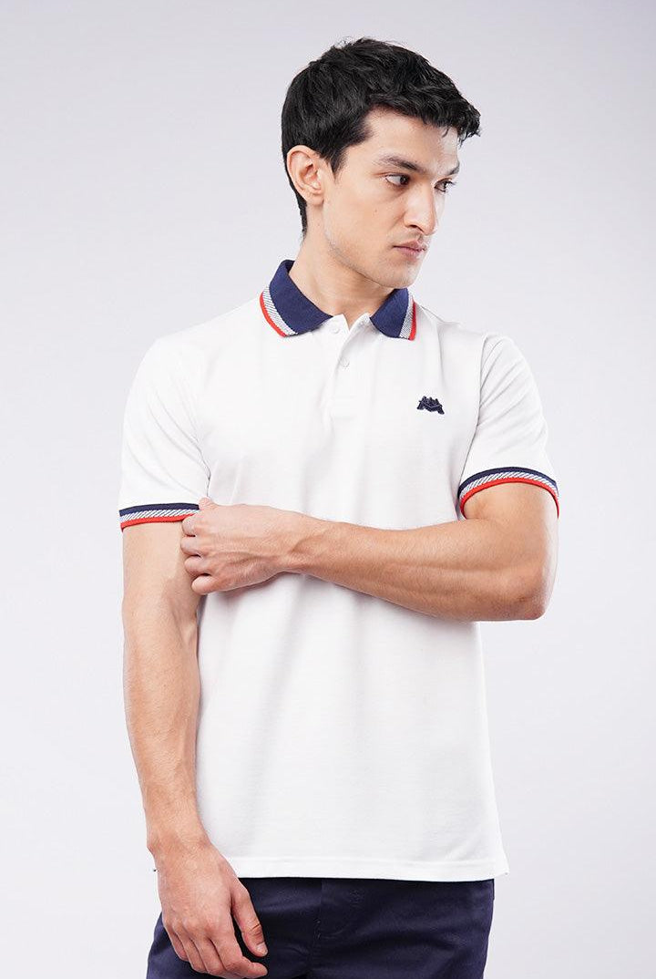 Tipping Collar Polo Shirt - White - Mendeez