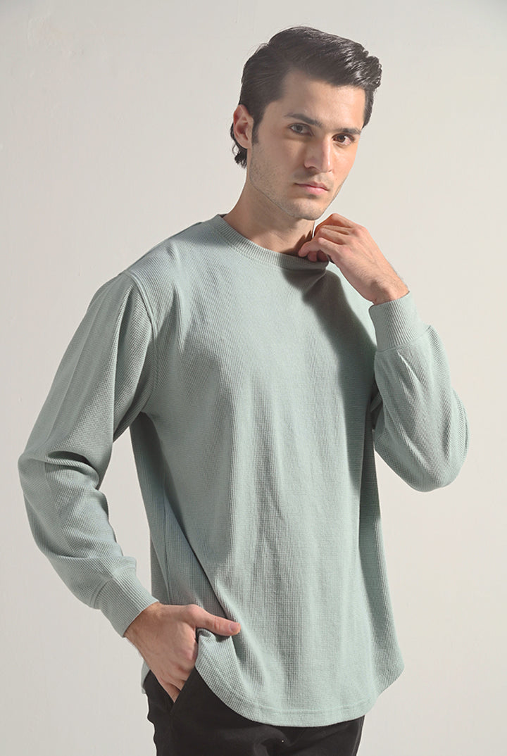 Textured Sweatshirt - Sage Green - Mendeez