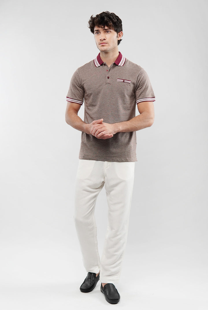 Herringbone Polo Shirt - Brown - Mendeez