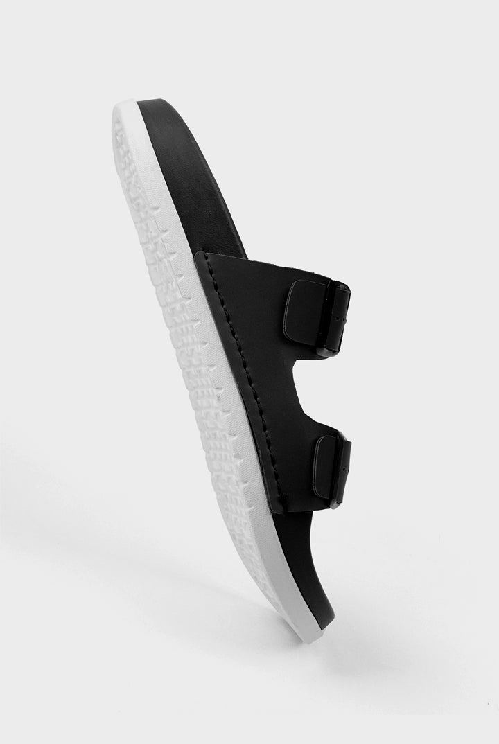 Faux Leather Slippers - Black - Mendeez