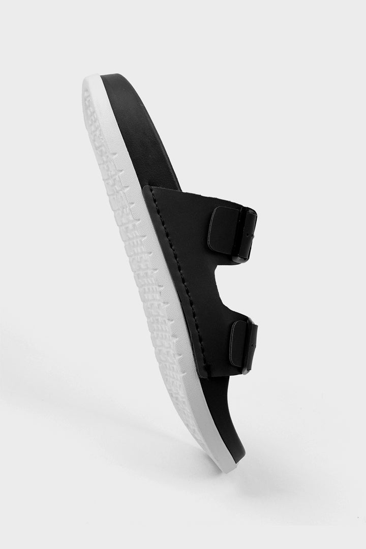 Faux Leather Slippers - Black - Mendeez