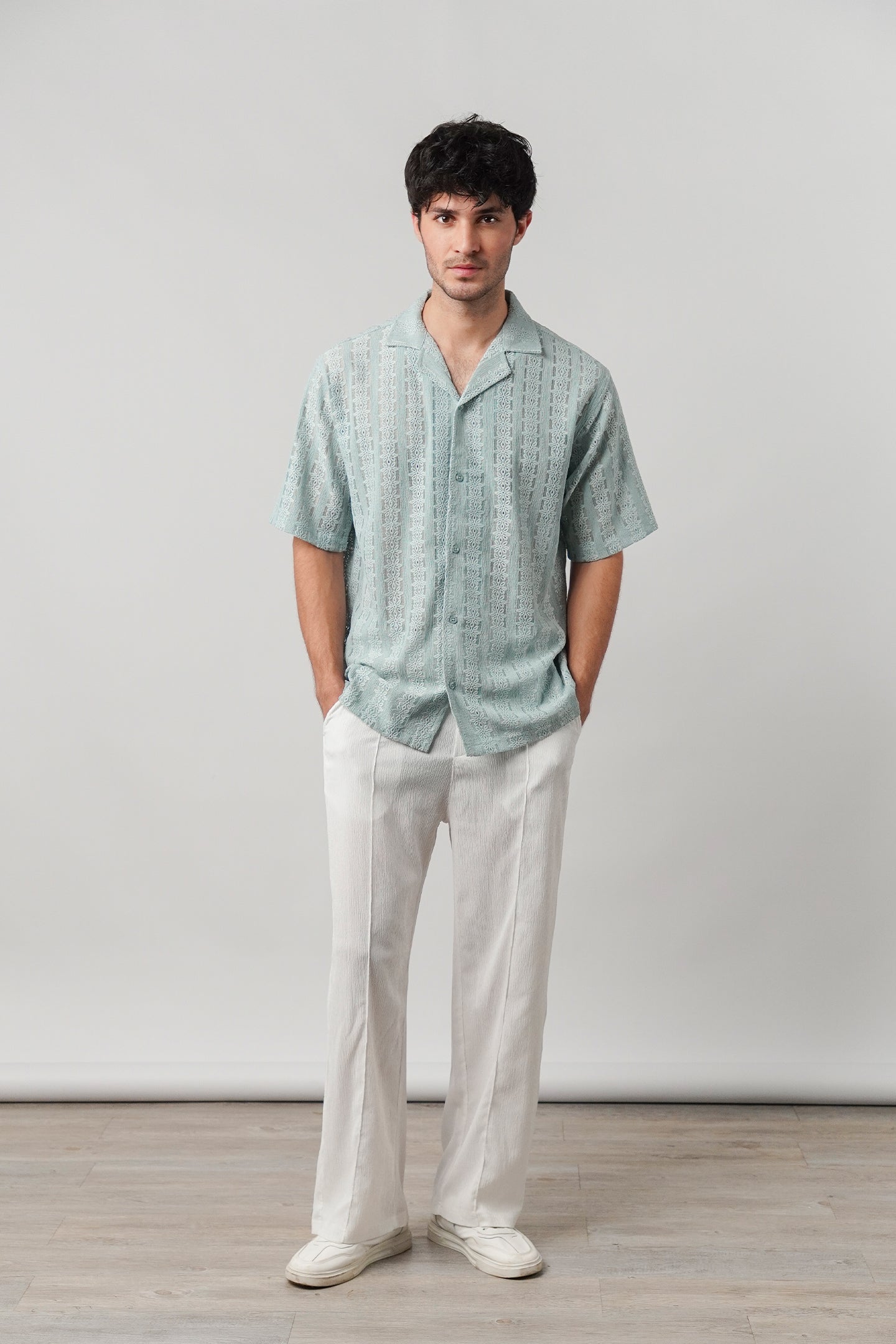 Knitted Cuban Shirt - Turquoise Blue - Mendeez
