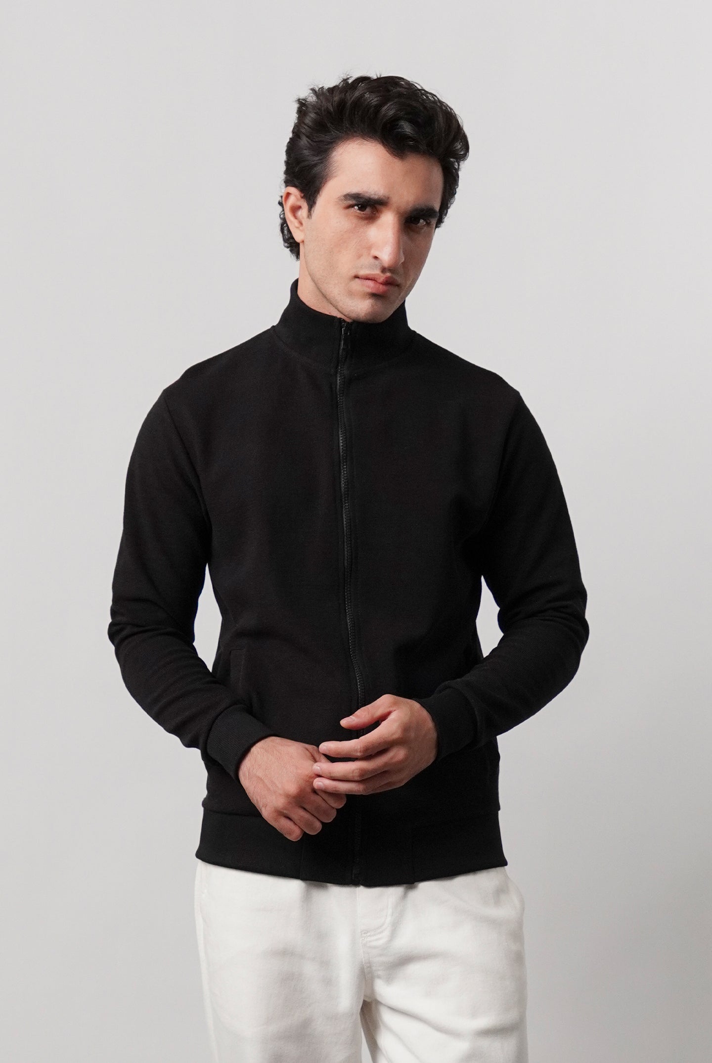 Stand-Up Collar Jacket - Black - Mendeez