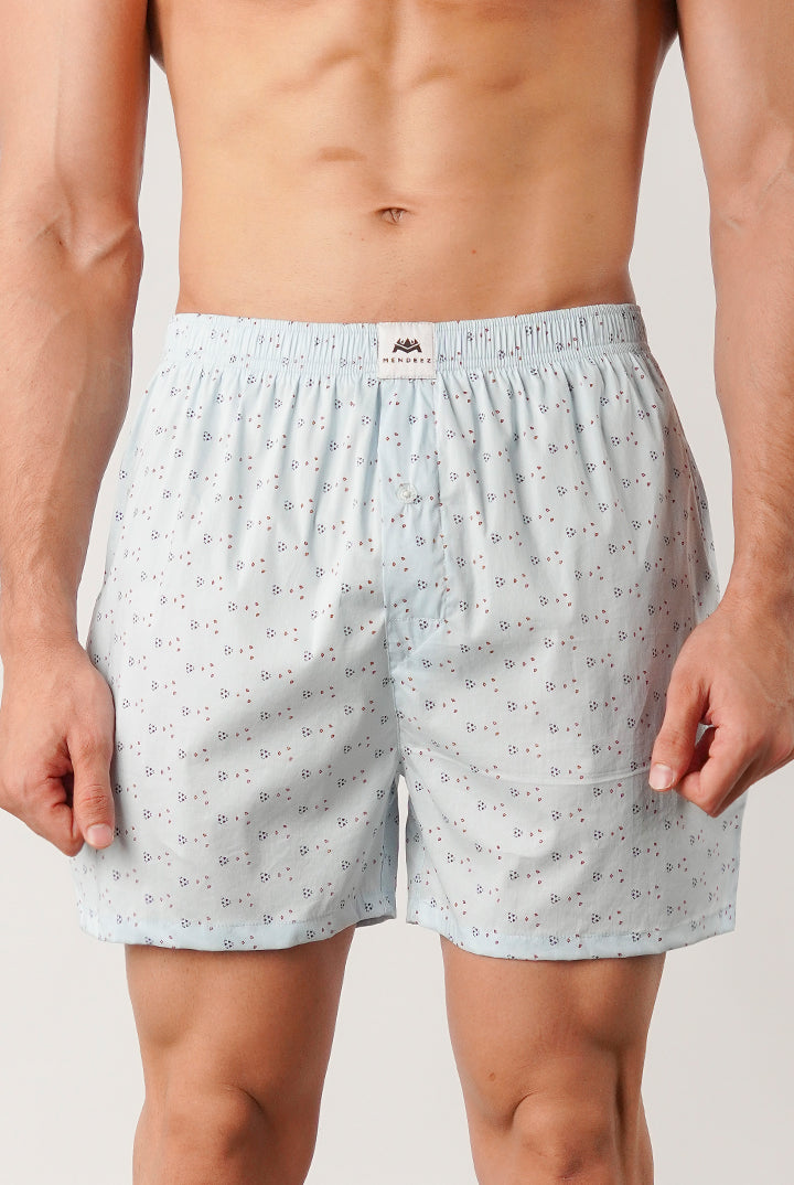 Printed Woven Boxer Shorts - Sky Blue - Mendeez