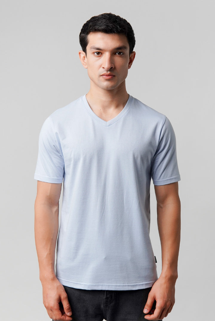 Regular Fit V-Neck T-Shirt - Sky Blue - Mendeez