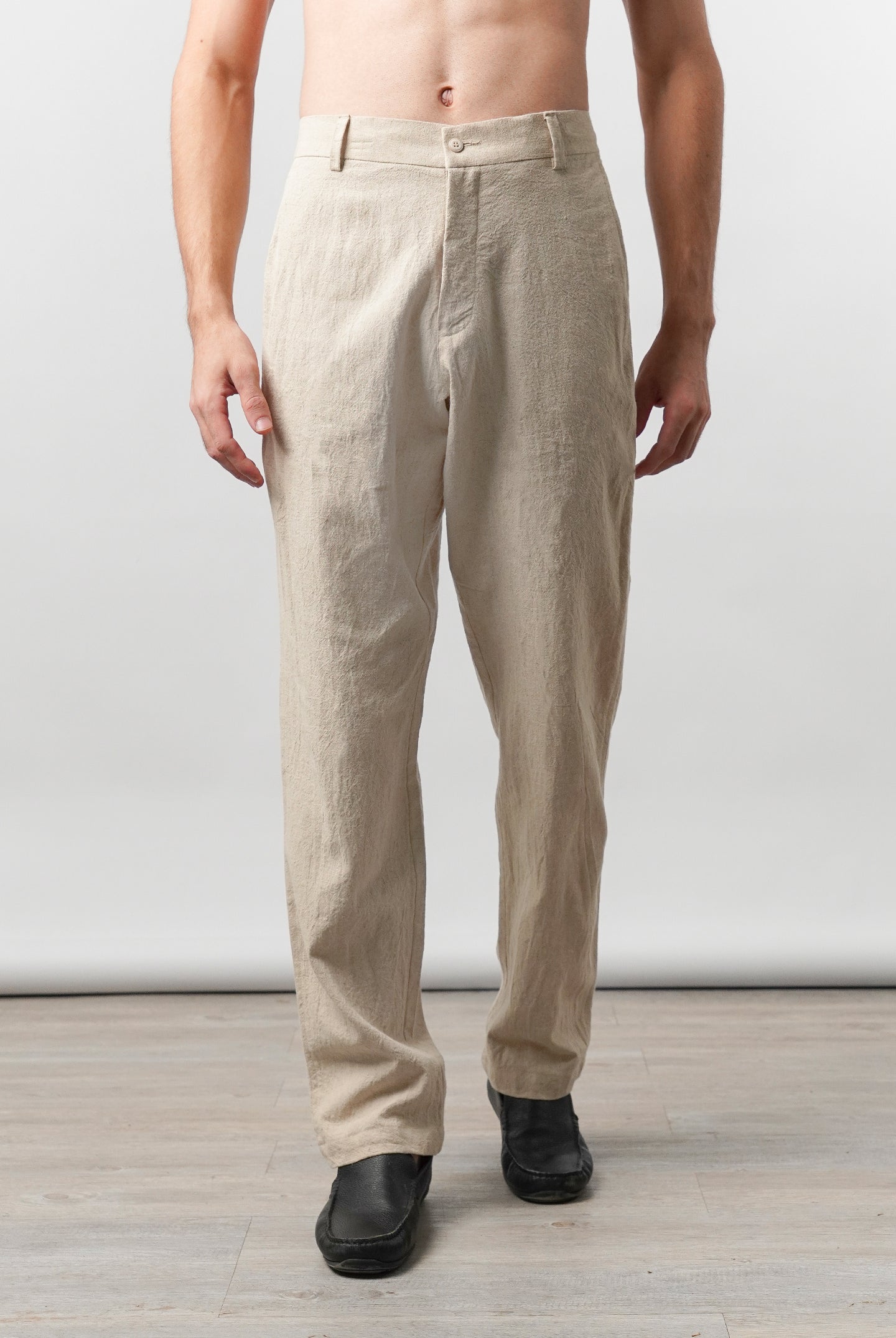 Straight Fit Linen Pants - Beige - Mendeez