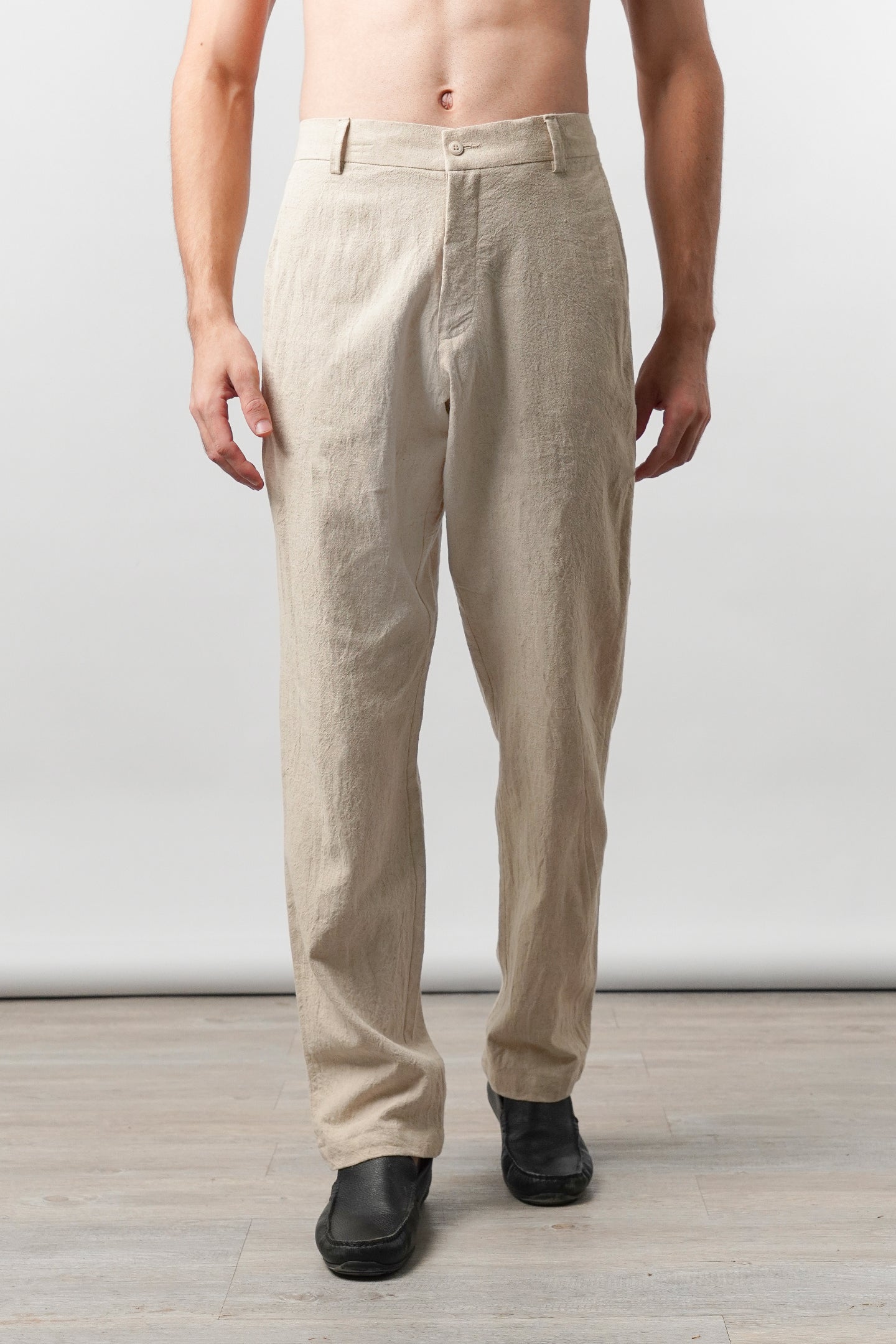Straight Fit Linen Pants - Beige - Mendeez